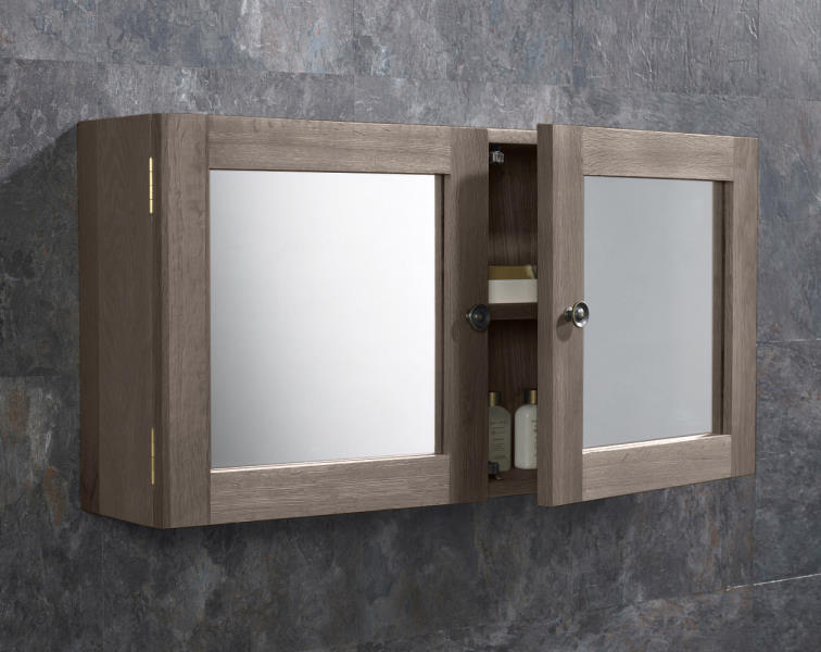Grey Wash Large Wall Hung Mirror in Solid Oak 750mm x 380mm