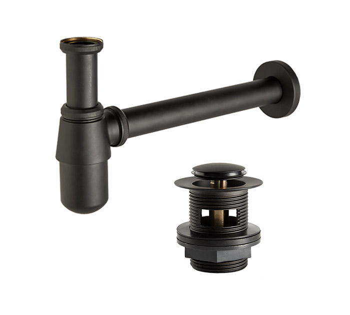Bathroom Basin Bottle Trap and Waste Bundle in Matte Black Slotted