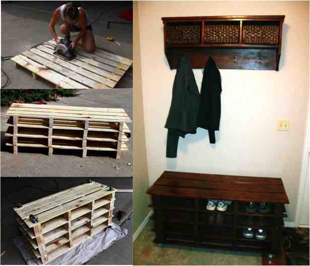 Beautiful Rustic DIY Pallet Storage Bench & Shelf DoItYourself Fun