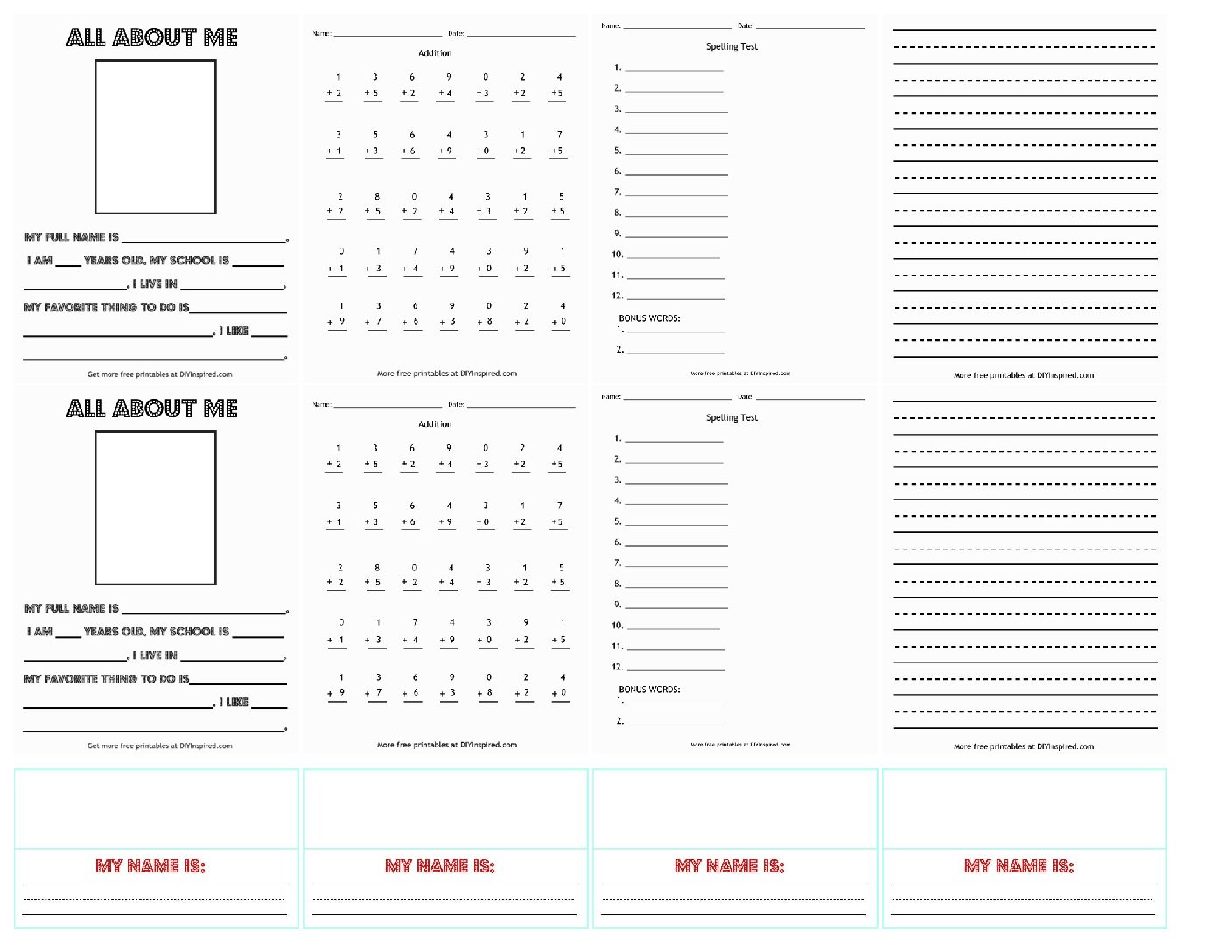 Doll Size Homework Sheets DIY Inspired