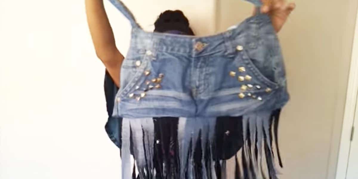 Watch How She Makes An Awesome Denim Fringe Bag From An Old Pair Of Jeans!