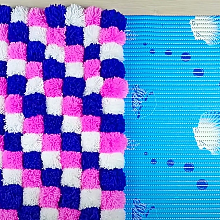 Dollar Tree Craft Idea Turn A Shower Mat Into A PomPom Carpet