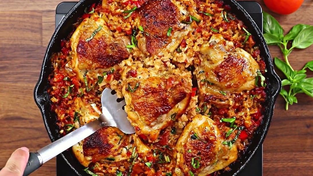 Easy Skillet Tomato Chicken & Rice Recipe DIY Joy