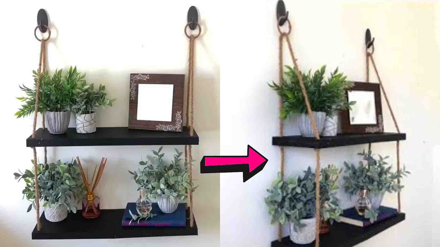 DIY Dollar Tree Hanging Rope Shelf Tutorial