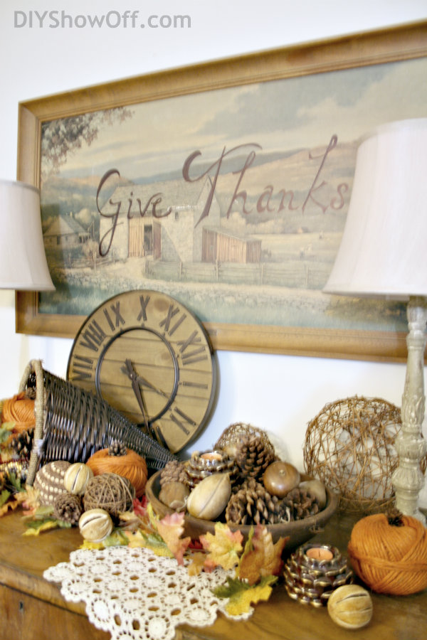 Thanksgiving decorating with thrift store framed print.DIY Show Off ™ DIY Decorating and Home