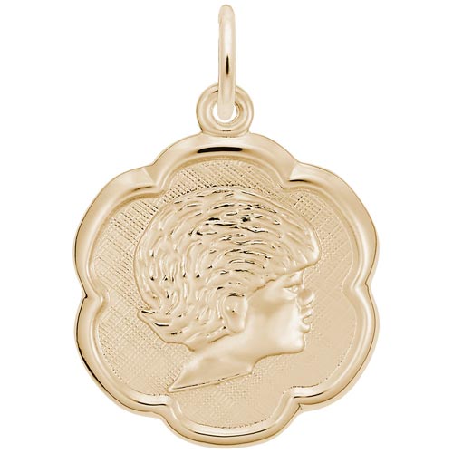 14k Gold Girls Head Scalloped Disc Charm by Rembrandt Charms