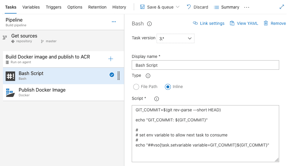 Add git commit to docker image tag in Azure pipeline
