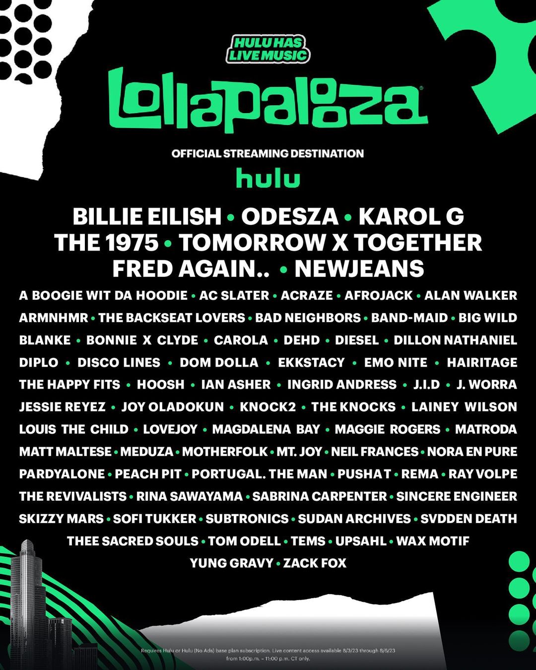 Lollapalooza 2023 Livestream Broadcasts on Hulu From Aug. 36 — DJ Life Magazine