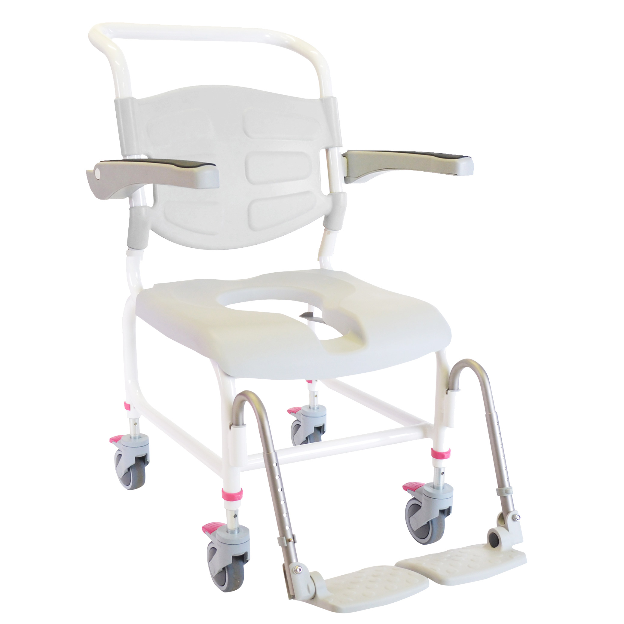HMN Height Adjustable Shower Commode Chair Mobile Shower Commode