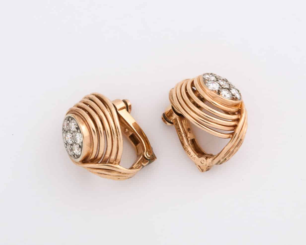 Vintage Cartier large gold and Diamond stud Earrings dkfarnum