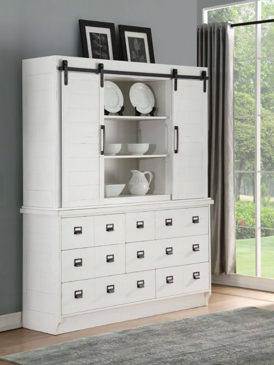 Renske Antique White Hutch & Buffet with Sliding Doors