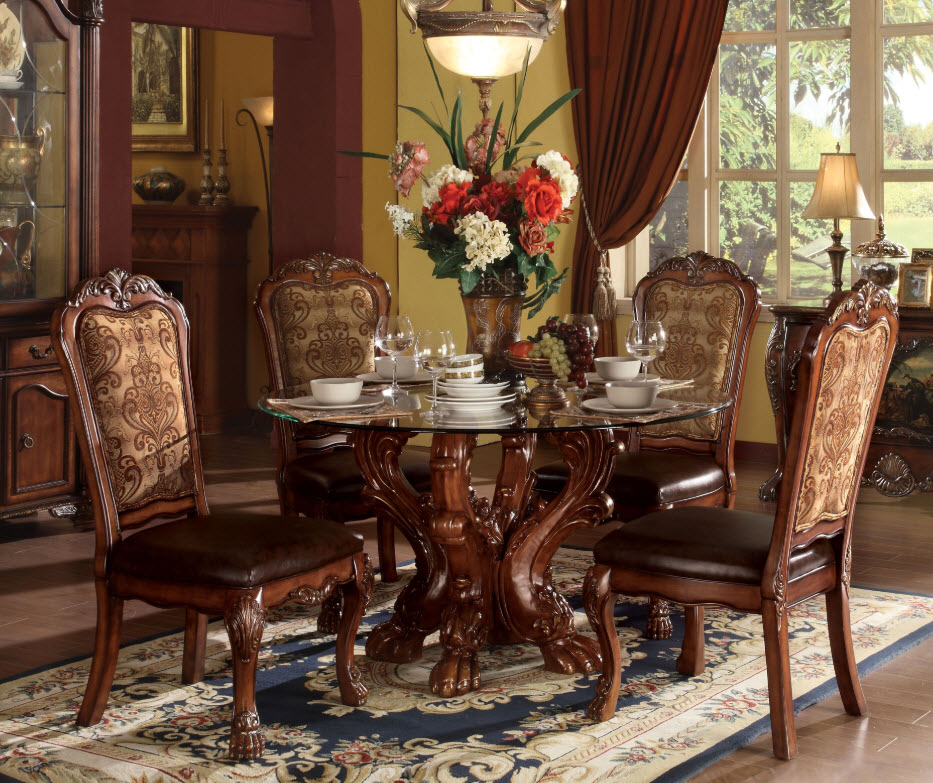 Dresden Cherry Oak Glass Top Dining Table
