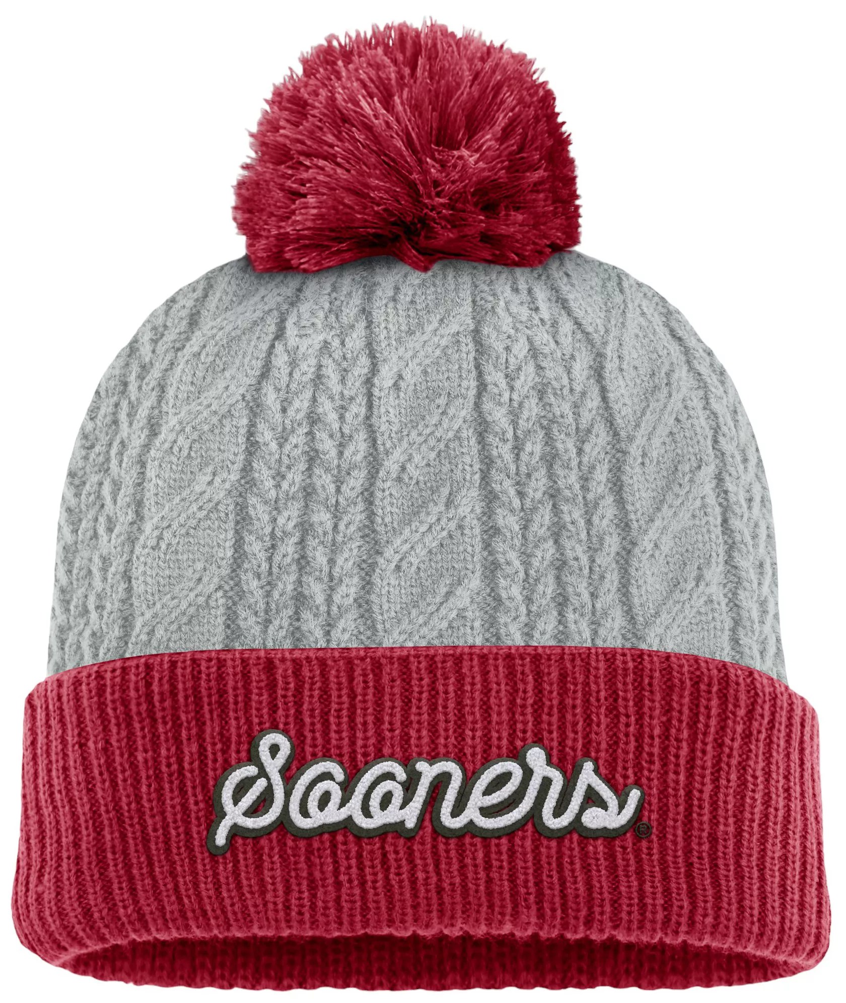 NCAA Women's Oklahoma Sooners Grey Becca Pom Acrylic Knit Cuff Beanie