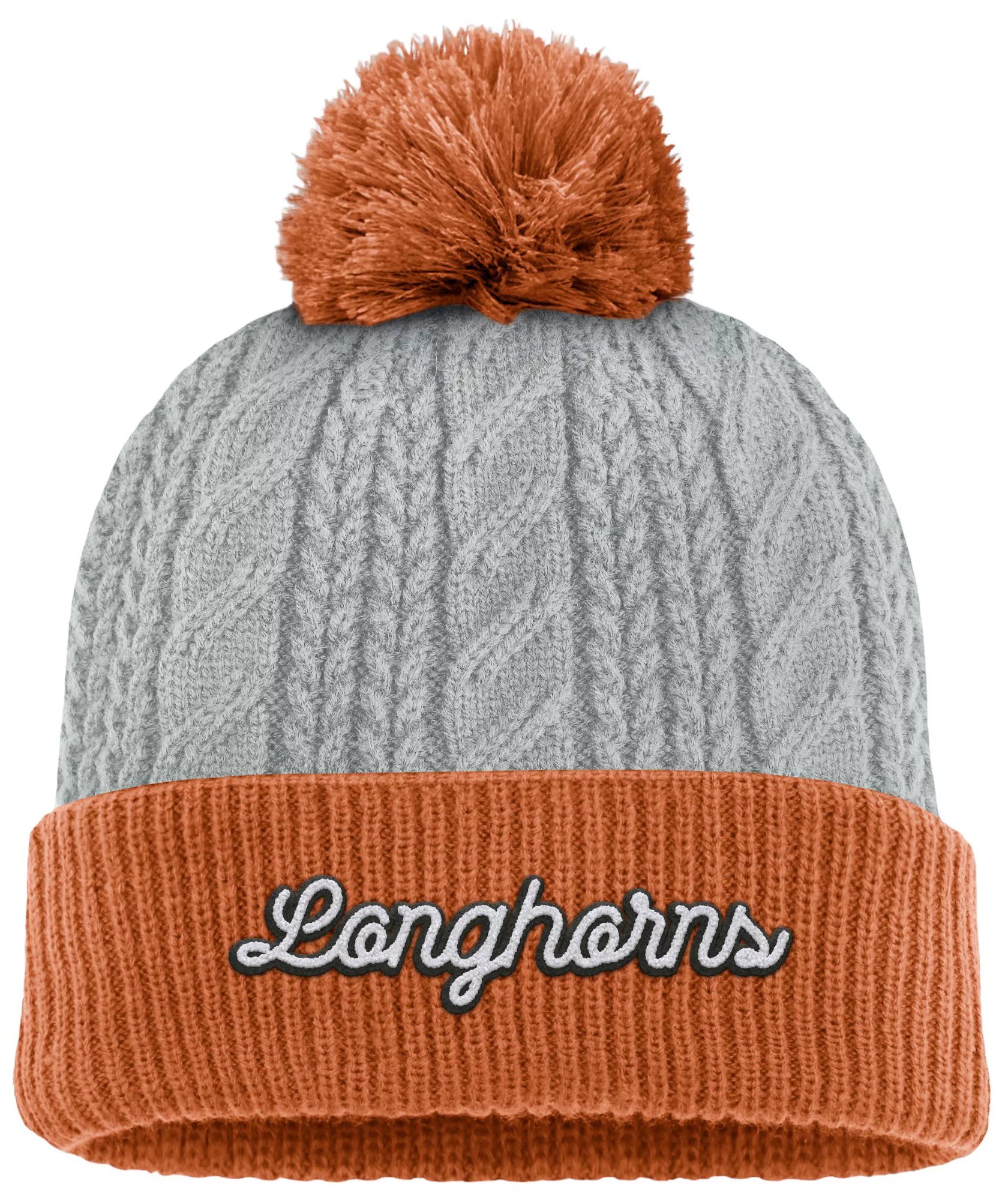 NCAA Women's Texas Longhorns Grey Becca Pom Acrylic Knit Cuff Beanie