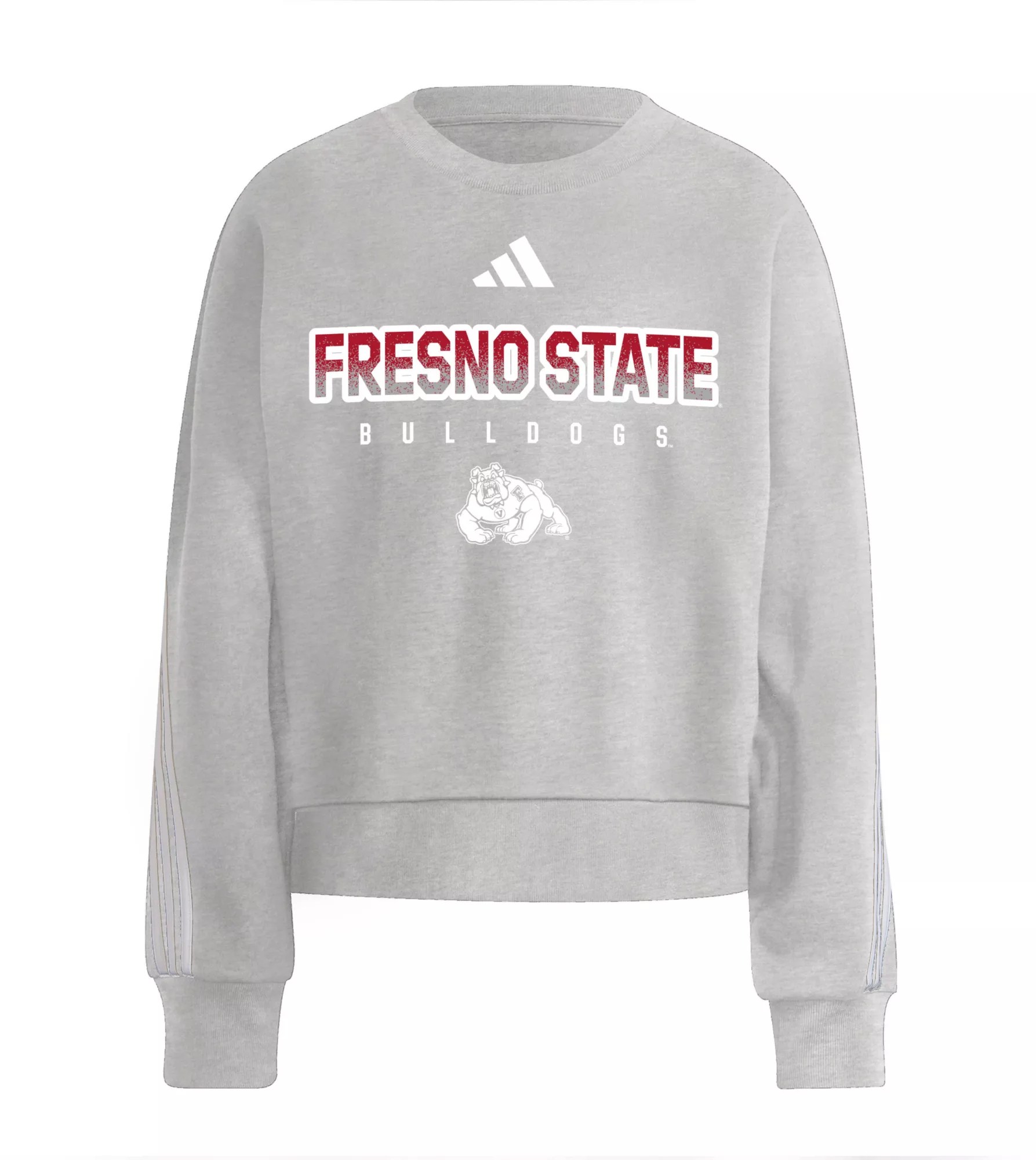 adidas Women's Fresno State Bulldogs Grey 3Stripe Crew Pullover