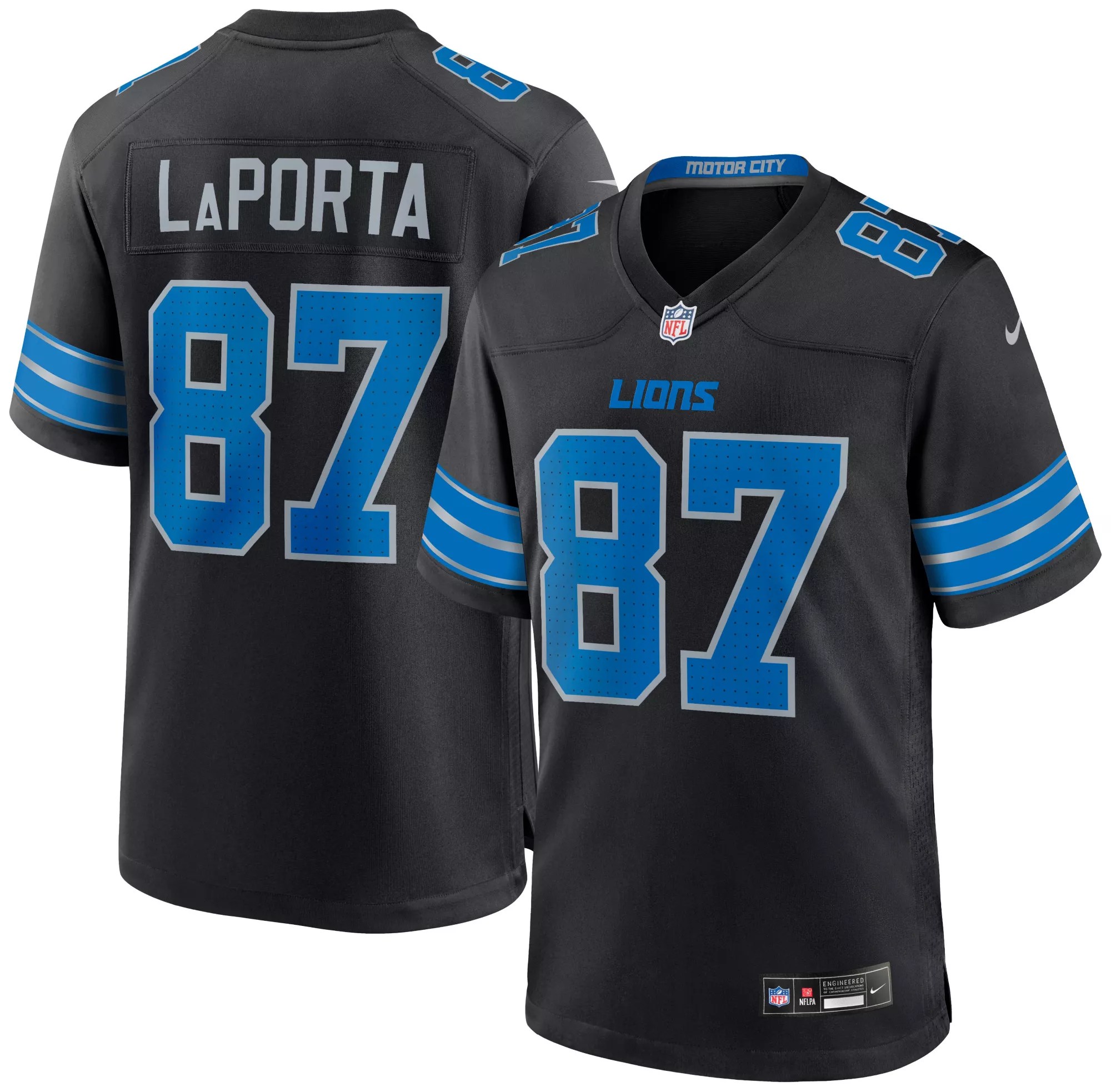 Nike Men's Detroit Lions Sam LaPorta 87 Black Alternate Game Jersey