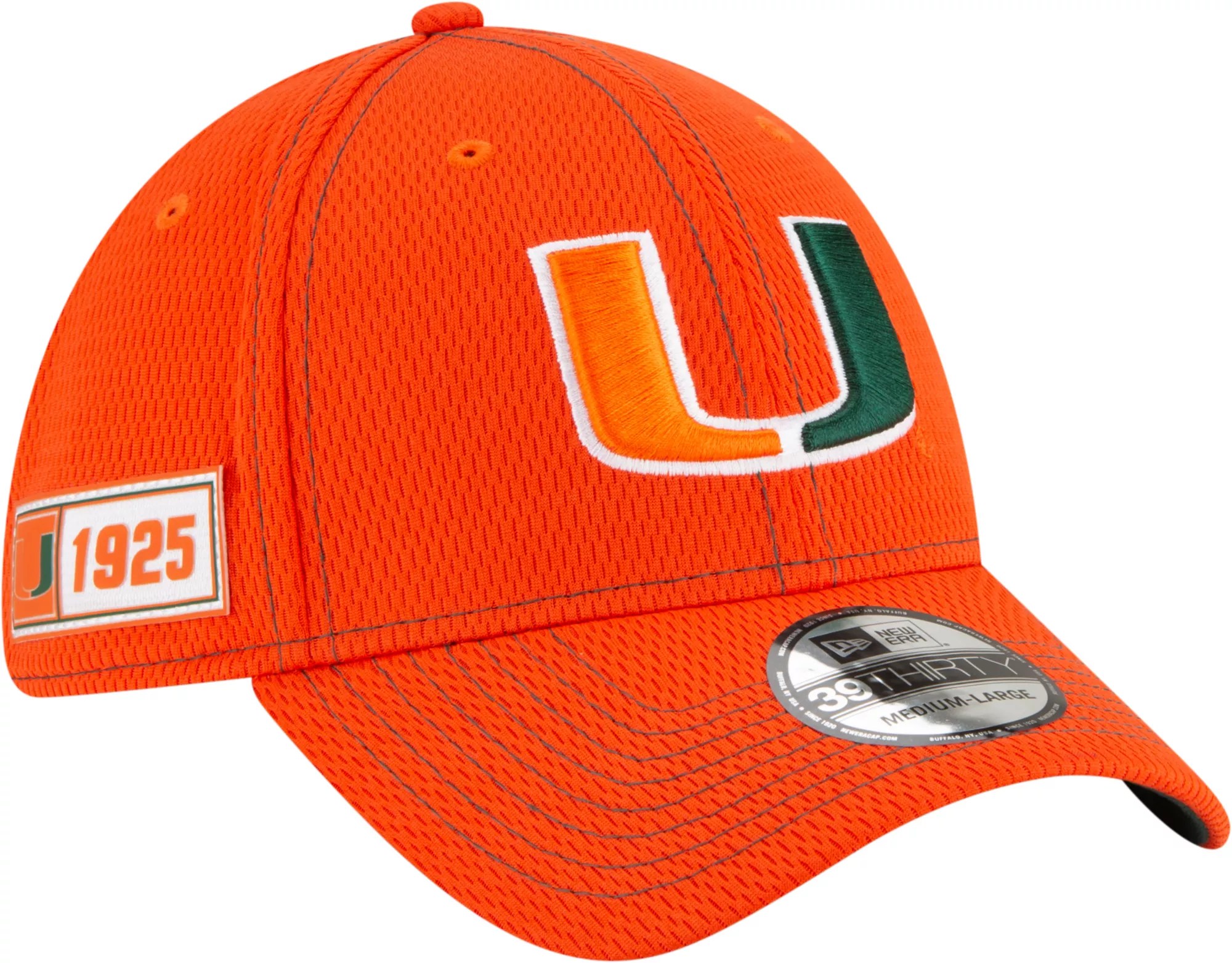 New Era Men's Miami Hurricanes Green Sideline Road 39thirty Stretch Fit