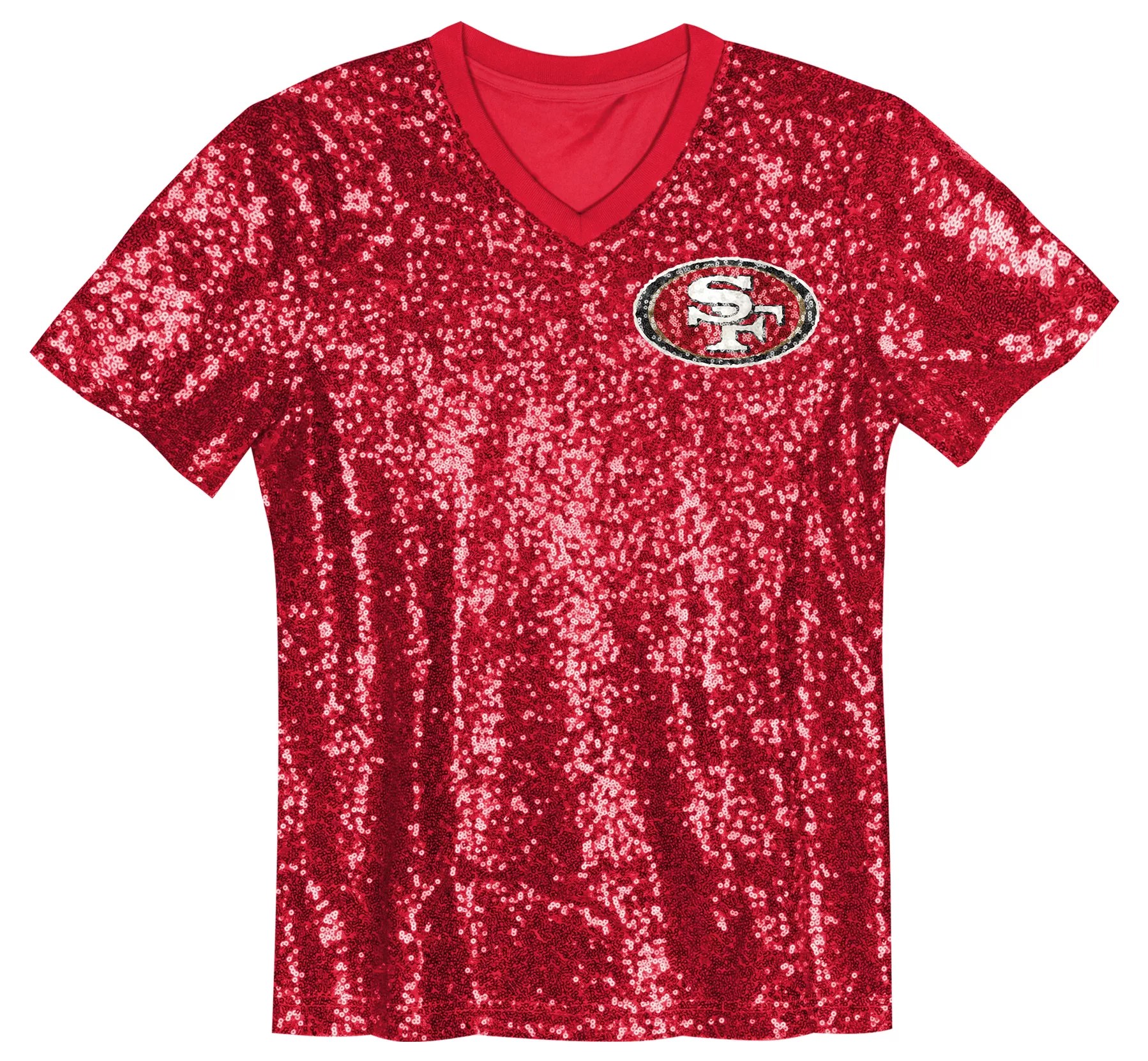 NFL Team Apparel Girls' San Francisco 49ers Glamour Sequins Red Junior