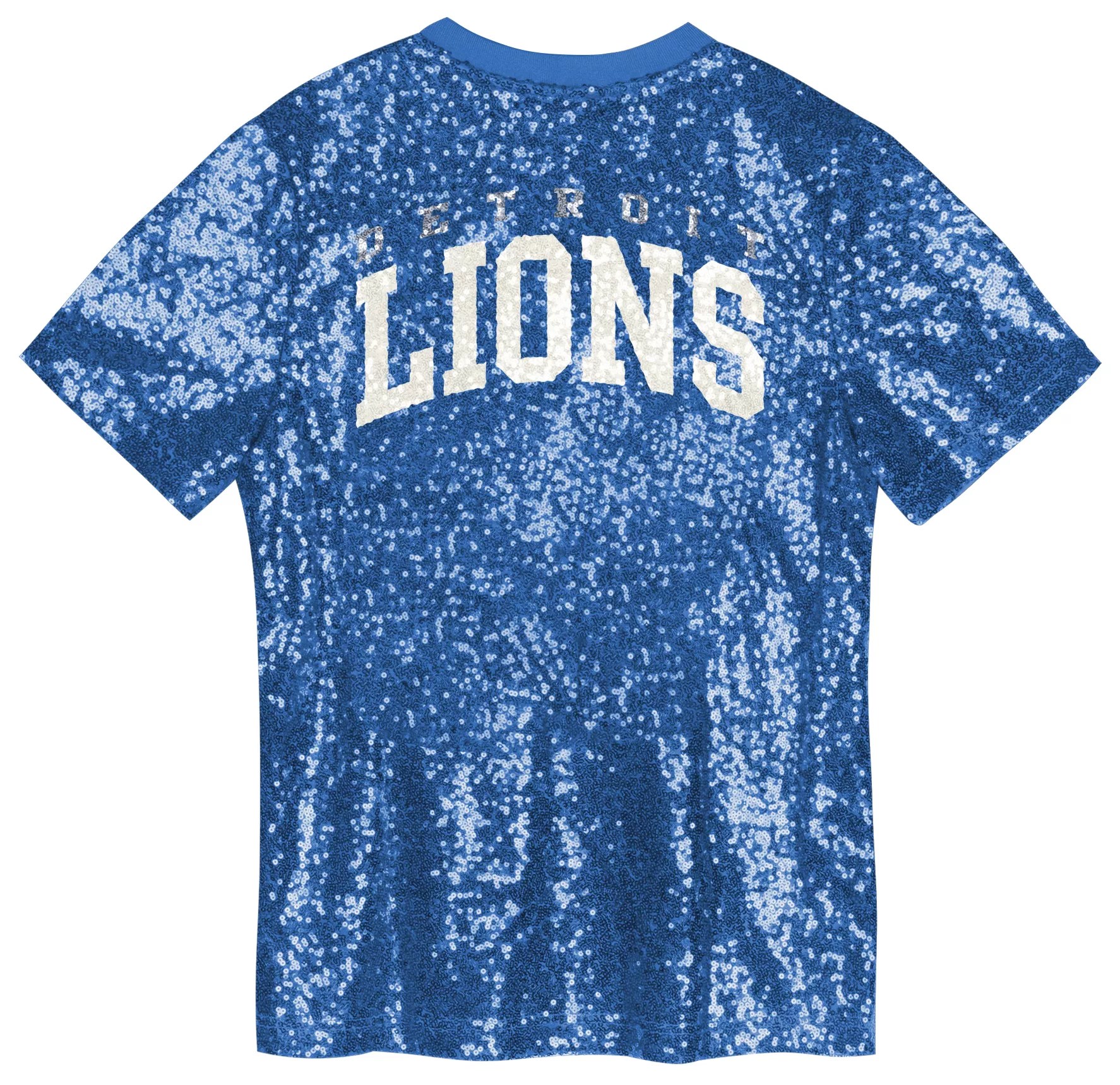NFL Team Apparel Girls' Detroit Lions Glamour Sequins Blue Junior T