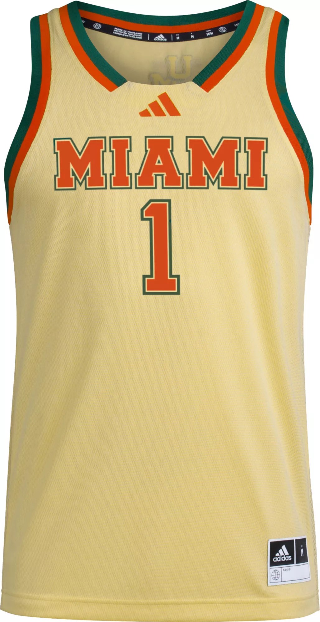 adidas Men's Miami Hurricanes Yellow Swingman Basketball Jersey Dick