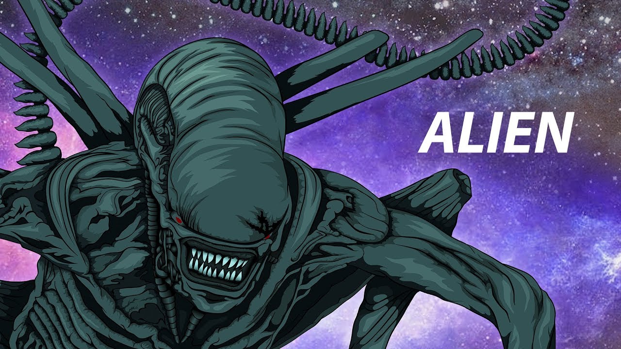 Alien Xenomorph From Alien Movies Cartoon Vector Art Drawing