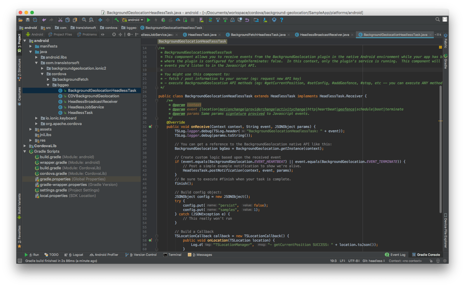 Android Headless Mode transistorsoft/cordovabackgroundgeolocation