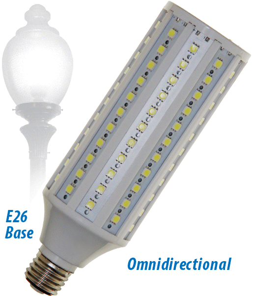 LED Post Top Bulbs, Only 15 Watts, Replaces MH and HPS Up to 120 Watts, E26 Medium Base, 100 to