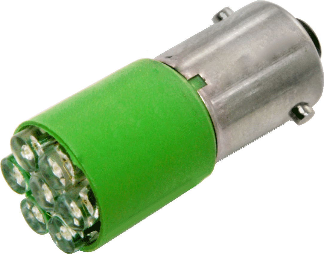 24Vdc Lime Green LED Light Bulbs, Miniature 9mm Base Bulb, T3¼