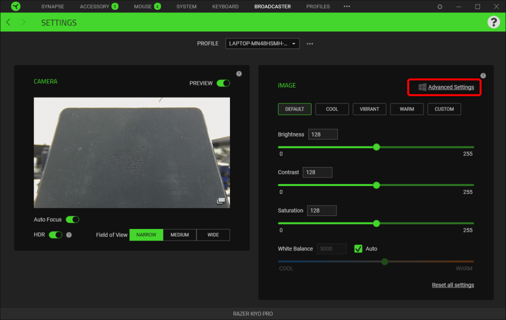The Razer Kiyo Pro's pan and tilt function is not working at the