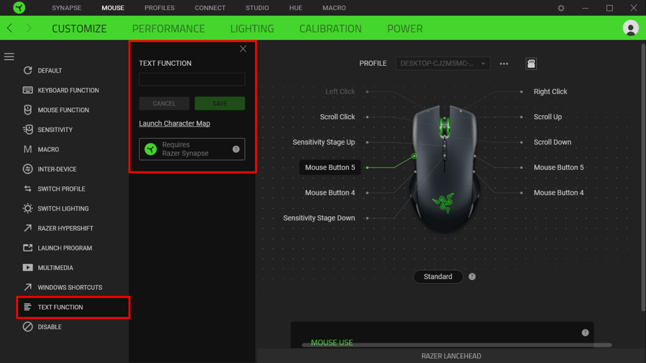 How to use text functions on a Razer mouse