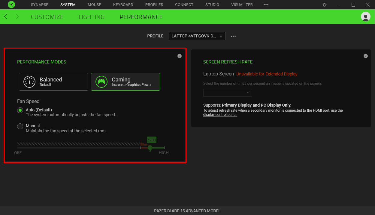 How to adjust the fan speed on the Razer Blade