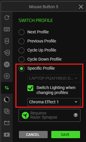 How to assign a Razer mouse button to switch profiles in Razer Synapse