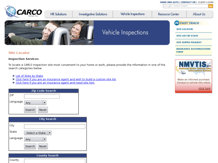 Site Locator Vehicle Inspections CARCO