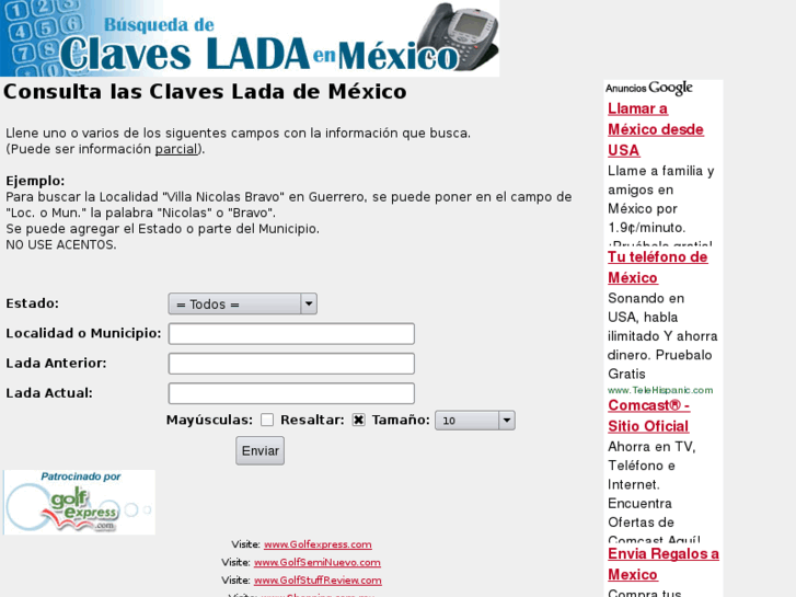 Busqueda de Claves Lada de la Republica Mexicana Consulta de Claves Lada