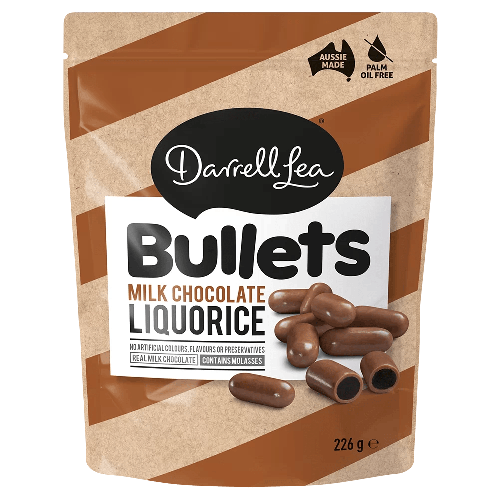 Milk Chocolate Liquorice Bullets 226g Darrell Lea