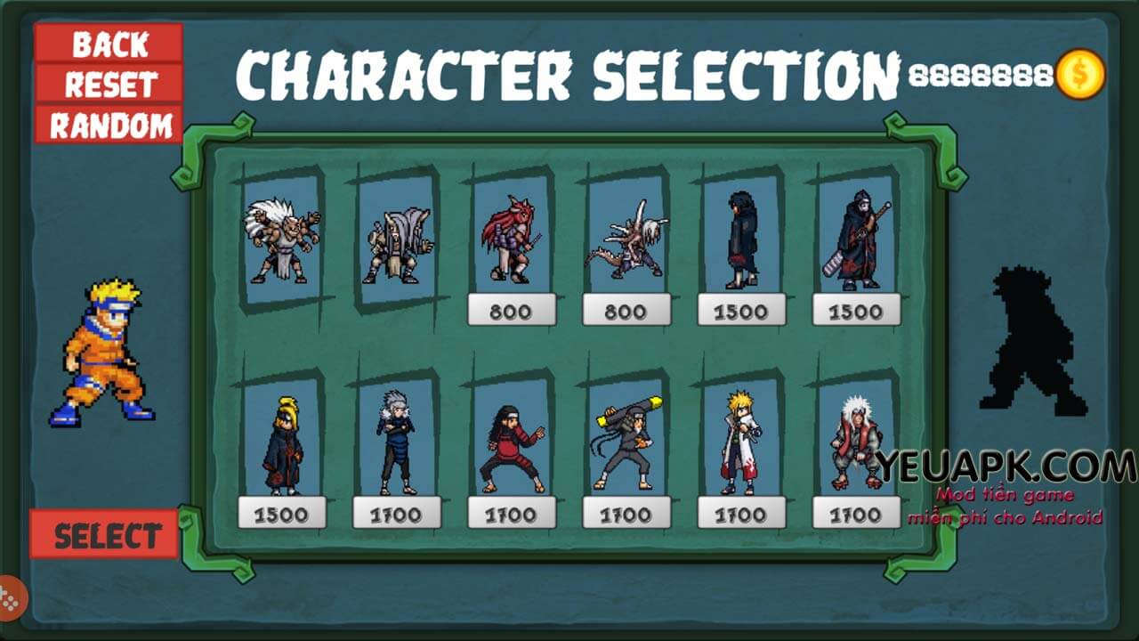 Shinobi Ninja Tournament mod tiền (coins) Game Naruto đối kháng cho