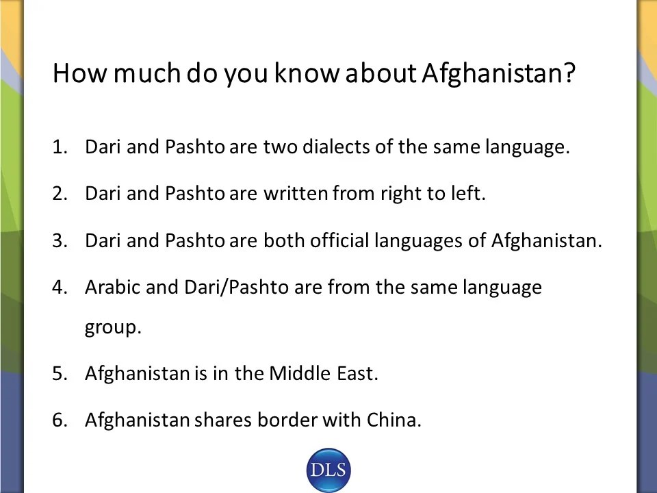 Afghan Languages and Culture Crash Course Diplomatic Language Services
