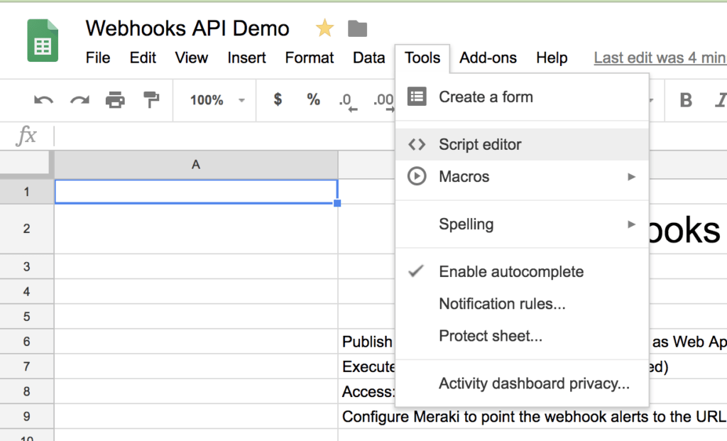 Meraki Dashboard Alerts with Google Sheets Meraki Developer Hub