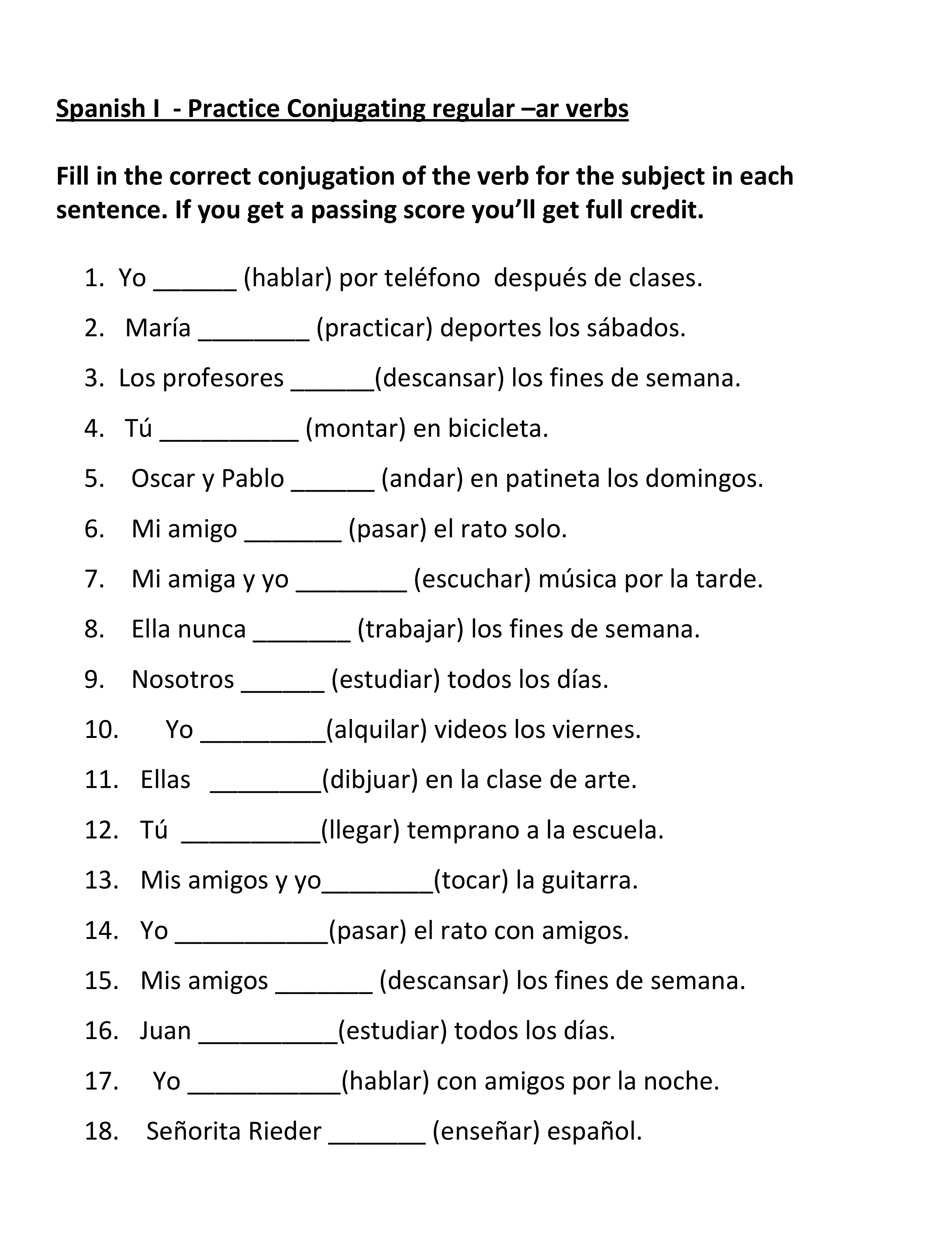 AR verb conjugation practice MC Amanda Rieder Library Formative