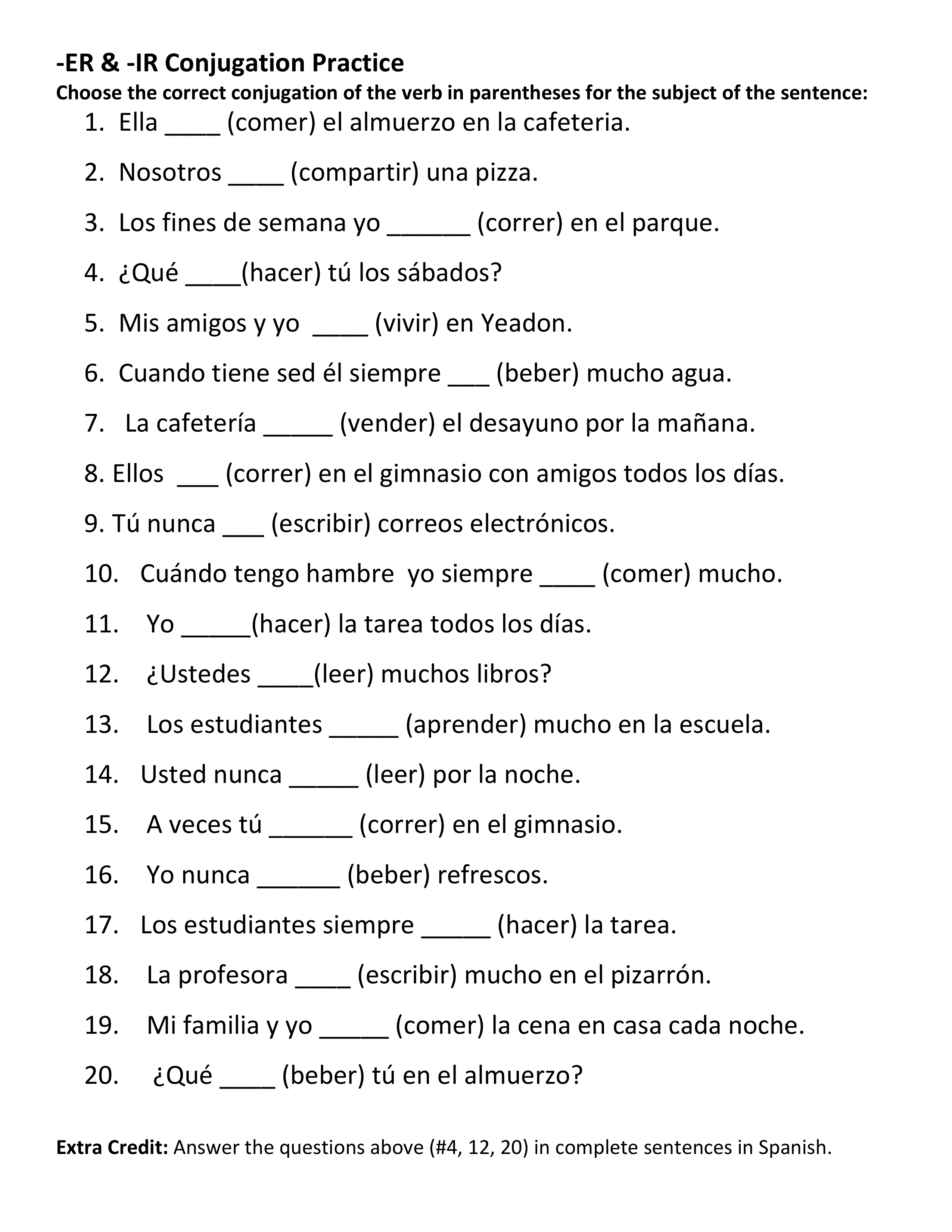 ER & IR Conjugation Practice Amanda Rieder Library Formative