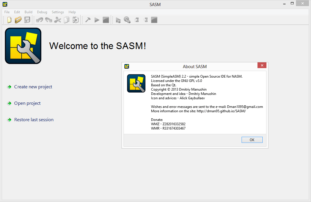 SASM Simple crossplatform IDE for NASM, MASM, GAS, FASM assembly