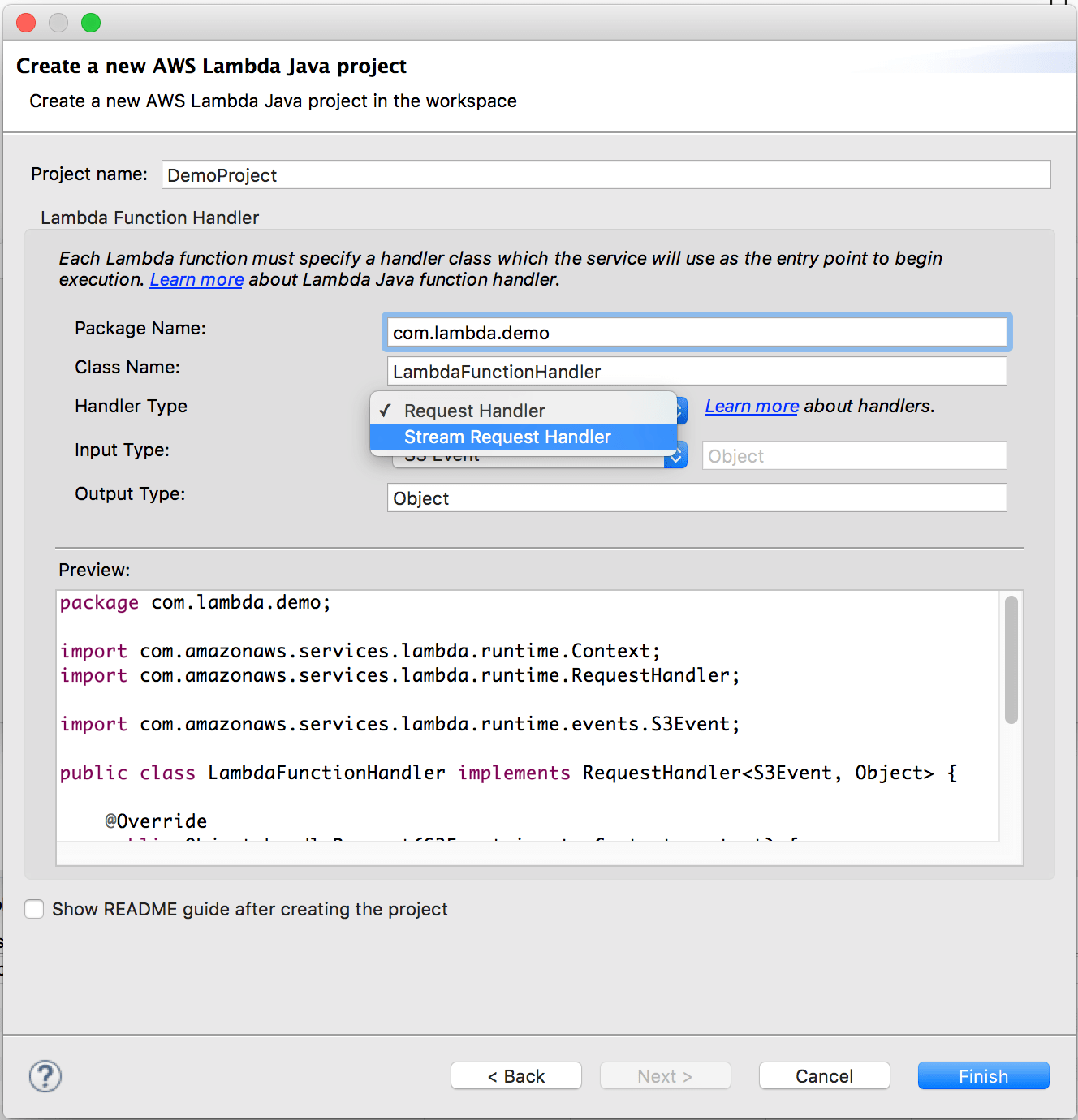 Creating Lambda Stream Functions Using the AWS Toolkit for Eclipse