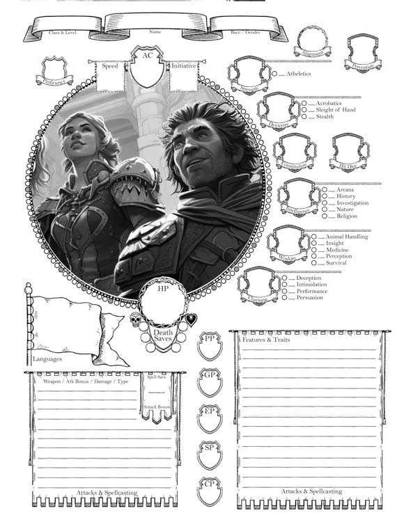 Downloadable & Printable D&D 5e Character Sheet Human Male Fighter