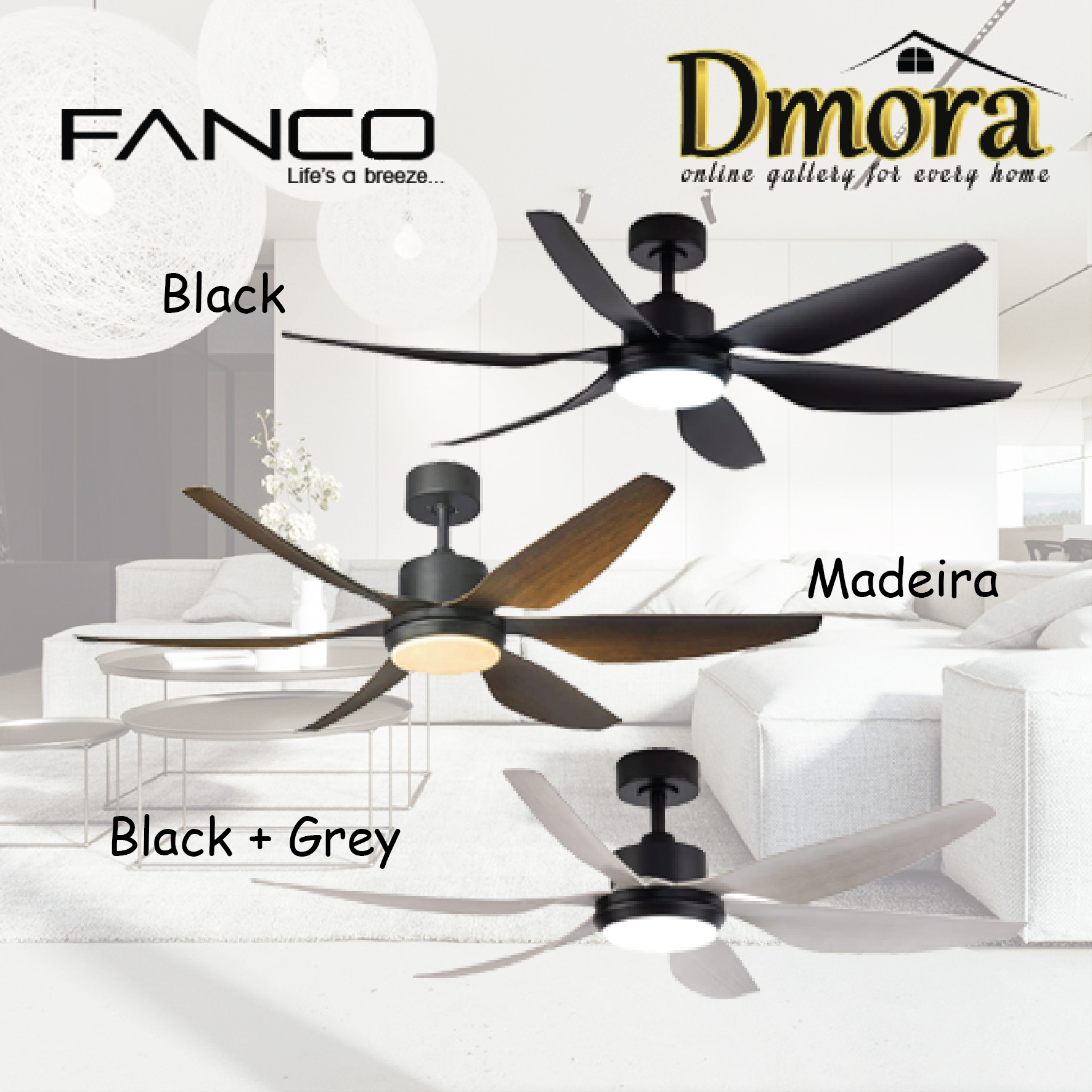 Fanco HELI 56′ DC Fan with LED Light Dmora