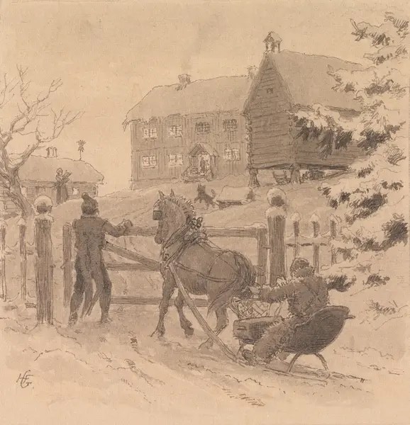 En gammeldags juleaften [Tegning] Nasjonalmuseet