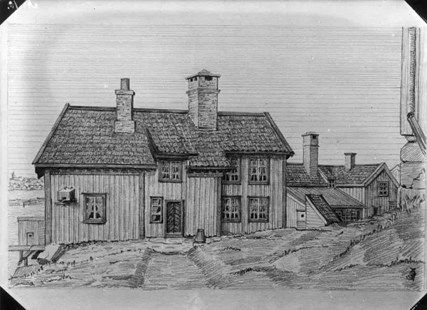 Avfotografert tegning av hus på Innlandet, Kristiansund 1909. Huset var