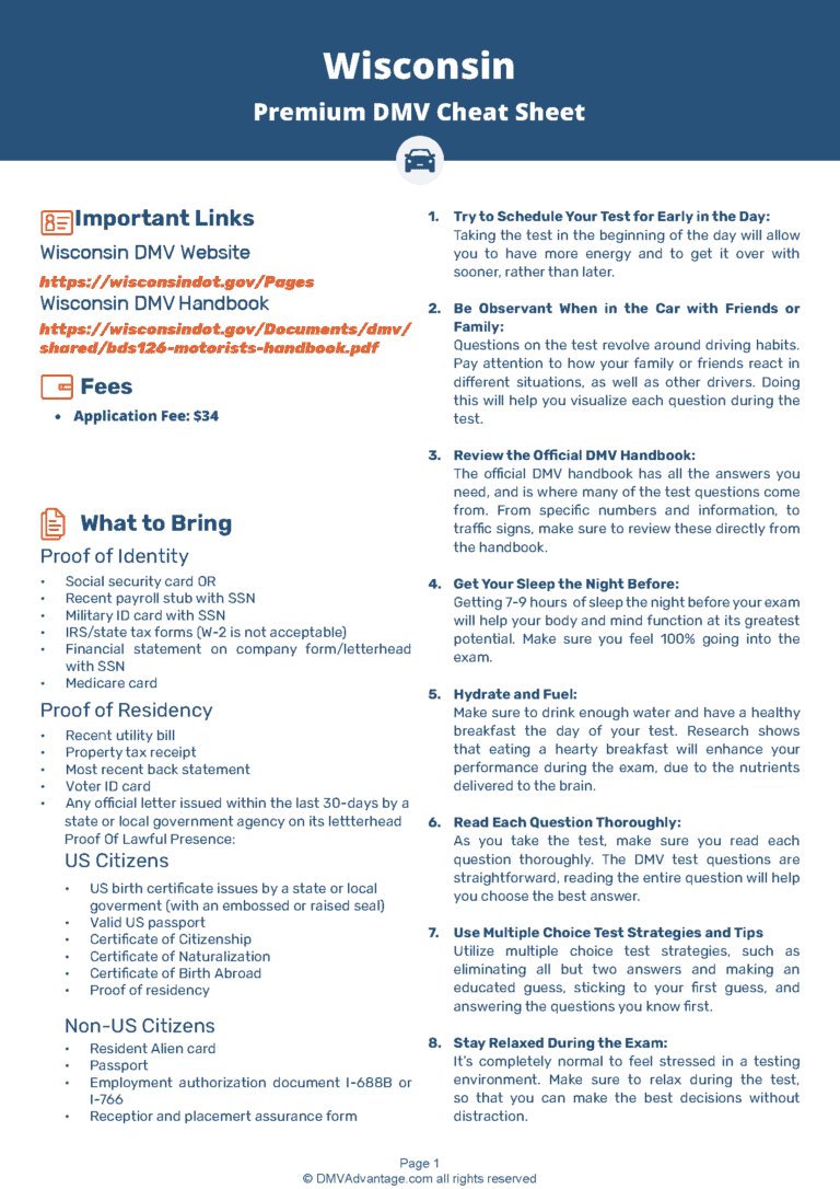 The Ultimate Wisconsin Driving Test Cheat Sheet (WI) 2023