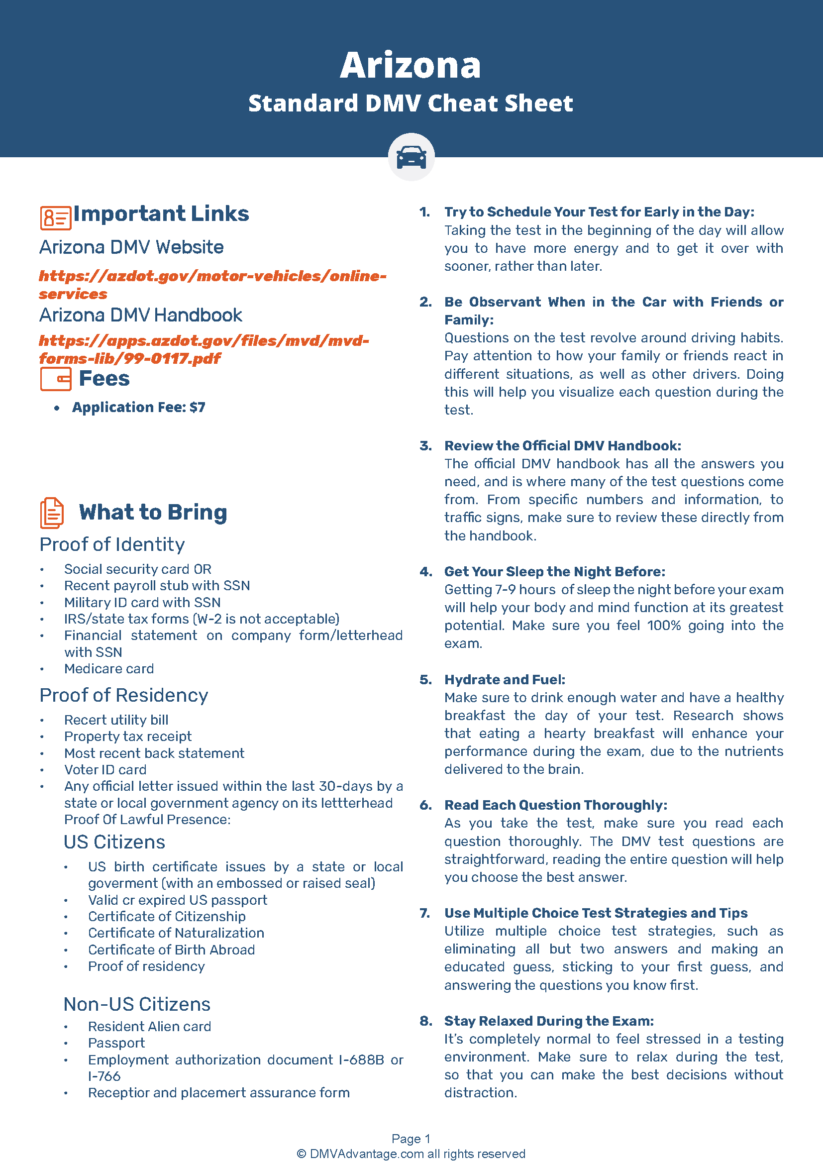 The Ultimate Arizona Driving Test Cheat Sheet (AZ) 2022