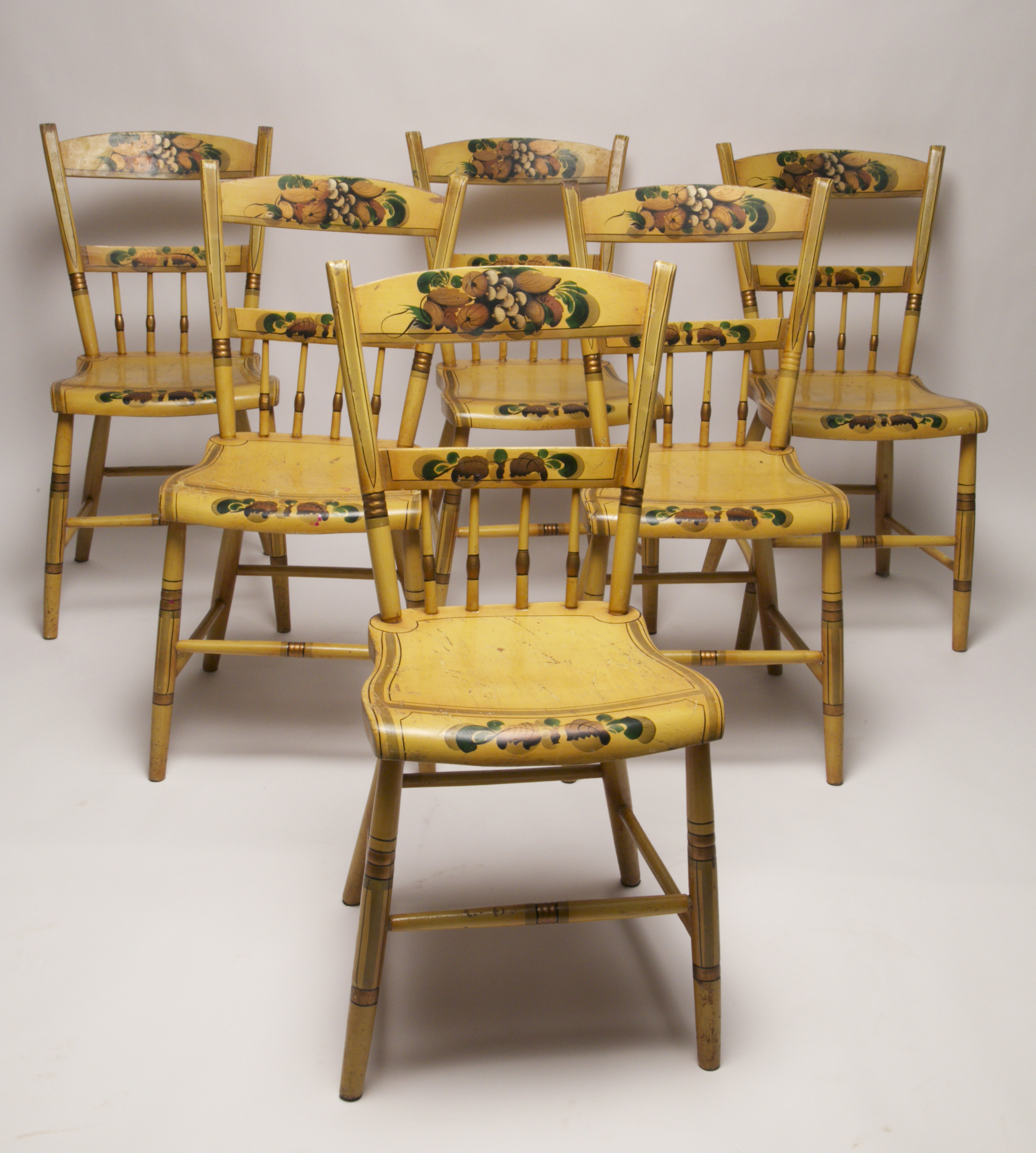 Dining Chairs Set of Six 19th Century Pennsylvania Plank Seat Hand Decorated Dining Chairs