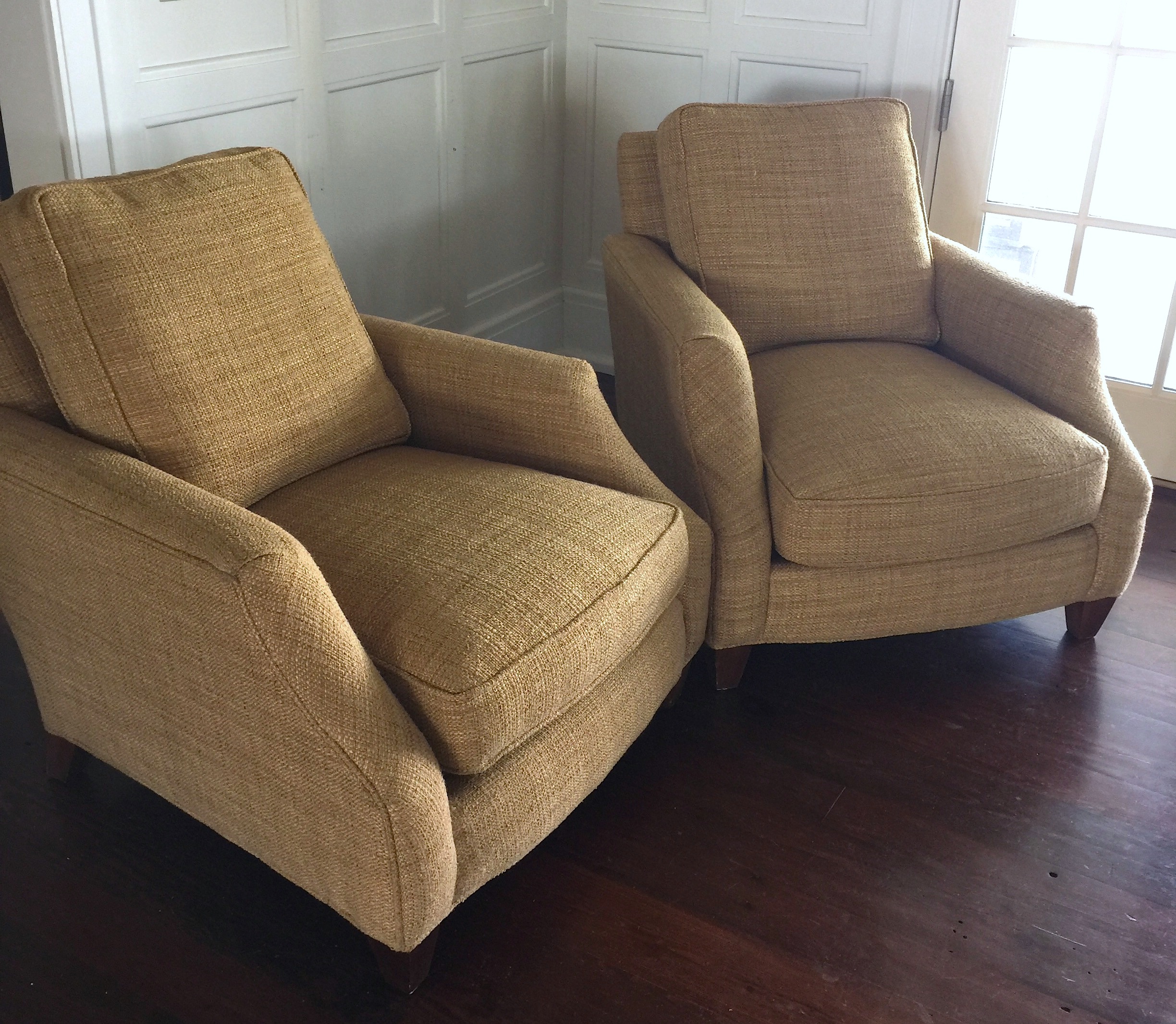 Club Chairs Pair of Lee Industries Tight Rope Upholstered Club Chairs